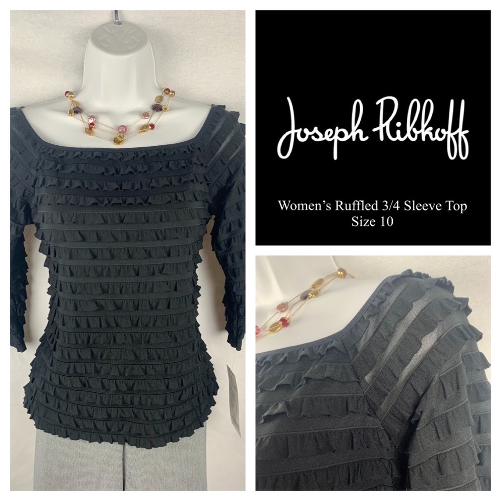 Joseph Ribkoff Ruffled 3/4 Sleeve Square-Neck Top